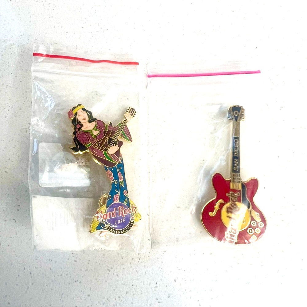 Hard Rock Cafe Girl and Guitar pins San Diego and San Francisco California